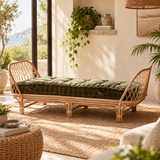 Divano Letto in Rattan Intrecciato Stile Nordico con Cuscino (Diverse Misure)