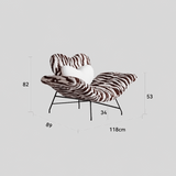 Lounge chair dimension diagram showing 118 cm width, 89 cm depth, 82 cm overall height and 34 cm seat height.
