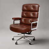 Sillón ejecutivo Robin – Cuero auténtico, estilo moderno de mediados de siglo, base de aluminio