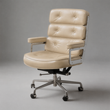 Sillón ejecutivo Robin – Cuero auténtico, estilo moderno de mediados de siglo, base de aluminio