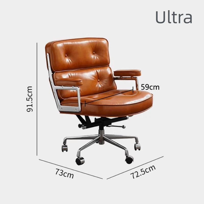 Mid-Century Lobby Chair Executive Office Chair – Adjustable Swivel Leather Desk Chair with Aluminum Base