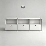 Three-column silver sideboard with enclosed upper display cubbies and three lower doors, configuration D3.
