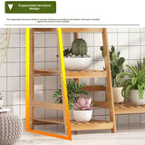 Large Wooden Multi-Tier Plant Stand with Hanging Bar – Indoor & Outdoor Trapezoid Flower Shelf for Balcony, Garden, or Living Room