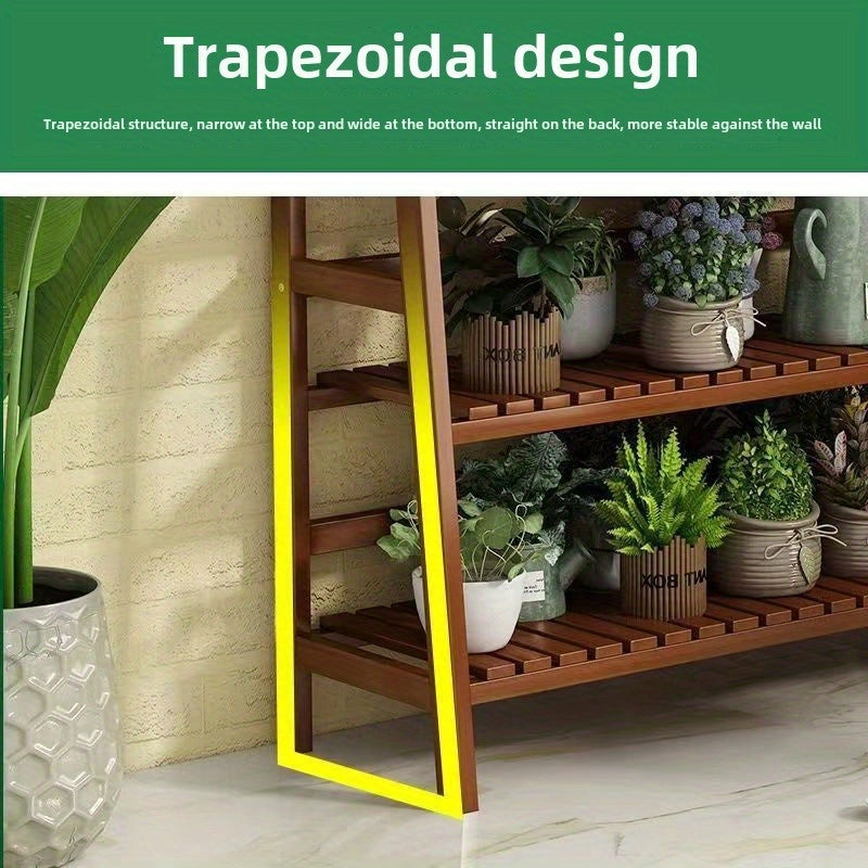 Large Wooden Multi-Tier Plant Stand with Hanging Bar – Indoor & Outdoor Trapezoid Flower Shelf for Balcony, Garden, or Living Room