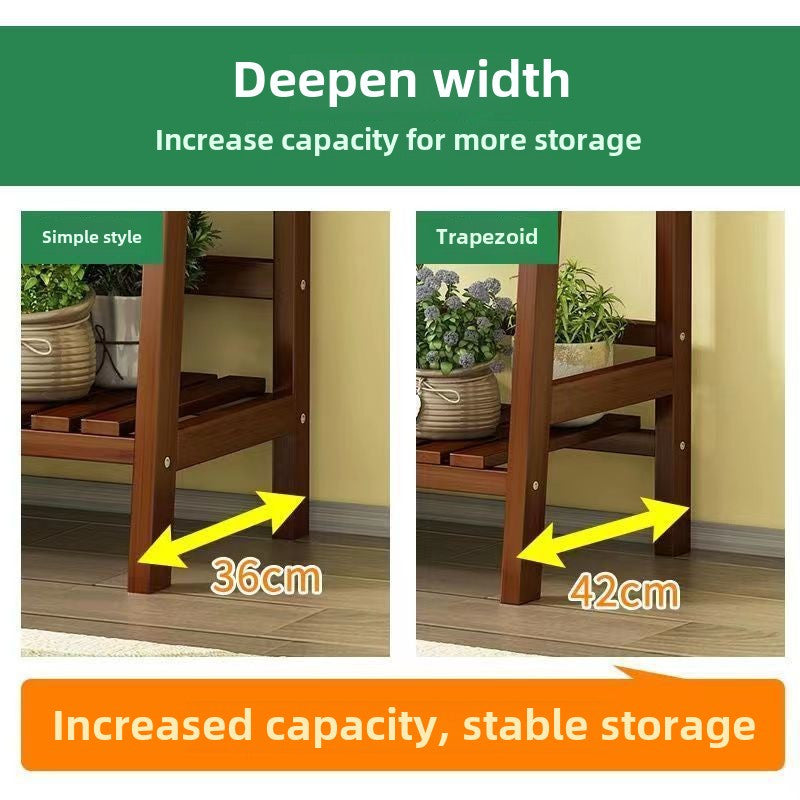 Large Wooden Multi-Tier Plant Stand with Hanging Bar – Indoor & Outdoor Trapezoid Flower Shelf for Balcony, Garden, or Living Room