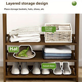 Freestanding Wooden Wardrobe Organizer – Double Hanging Closet Rack with Shelves for Clothes, Shoes & Accessories