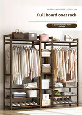 Freestanding Wooden Wardrobe Organizer – Double Hanging Closet Rack with Shelves for Clothes, Shoes & Accessories