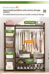 Freestanding Wooden Wardrobe Organizer – Double Hanging Closet Rack with Shelves for Clothes, Shoes & Accessories