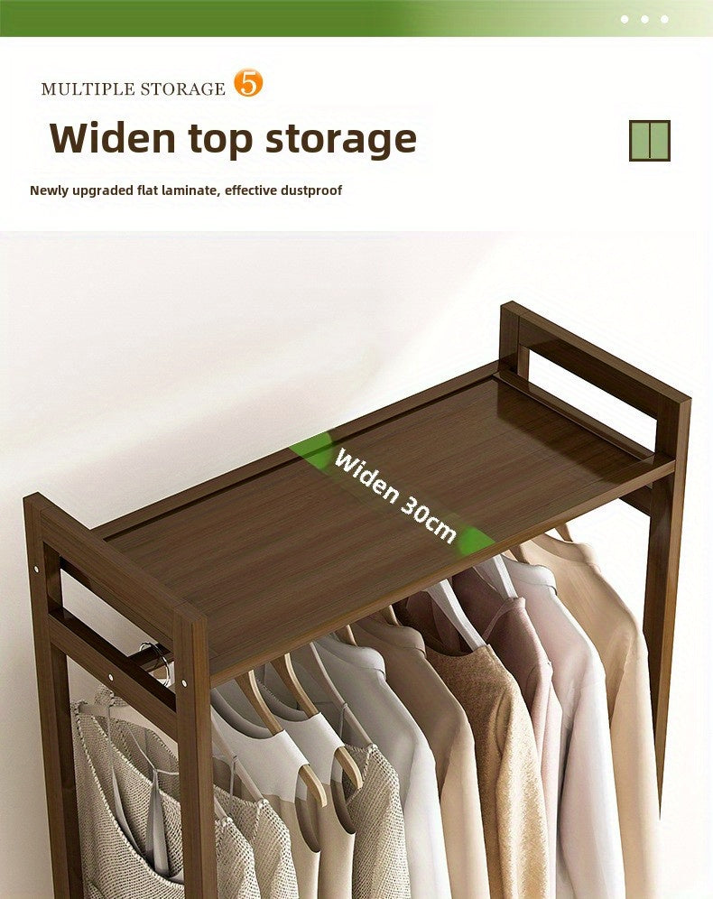 Freestanding Wooden Wardrobe Organizer – Double Hanging Closet Rack with Shelves for Clothes, Shoes & Accessories