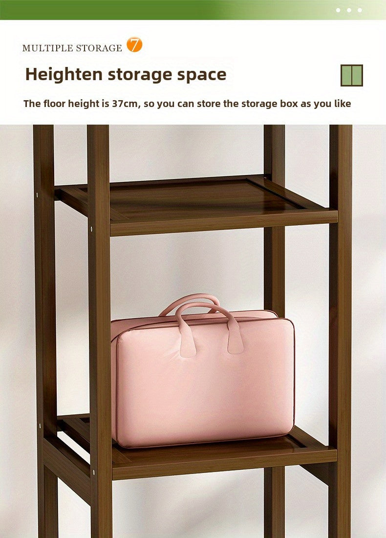 Freestanding Wooden Wardrobe Organizer – Double Hanging Closet Rack with Shelves for Clothes, Shoes & Accessories