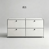 Two-column silver sideboard with four doors, round handles and a tubular frame, configuration E2.