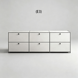 Three-column silver sideboard with six doors, round handles and a tubular frame, configuration E3.