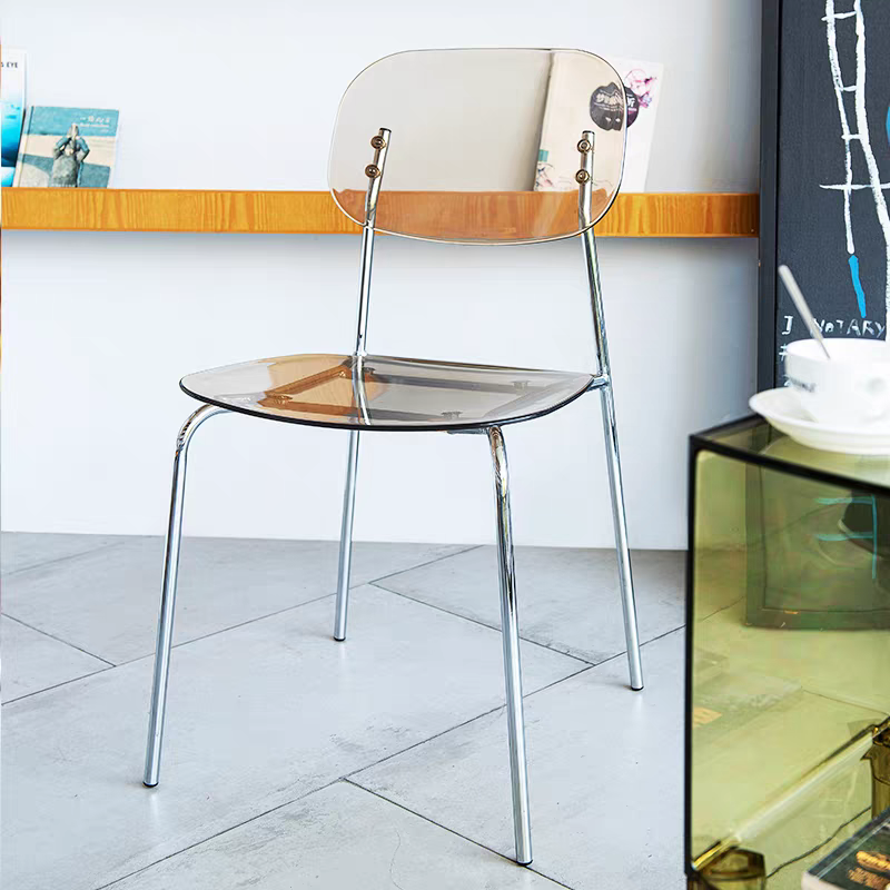Modern Acrylic Dining Chair with Chrome Legs – Transparent Minimalist Dining or Café Chair