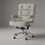 Sillón ejecutivo Robin – Cuero auténtico, estilo moderno de mediados de siglo, base de aluminio