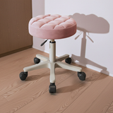 Adjustable Round Rolling Stool with Tufted Cushion for Beauty and Salon Use