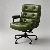 Sillón ejecutivo Robin – Cuero auténtico, estilo moderno de mediados de siglo, base de aluminio