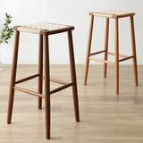 Scandinavian Wooden Bar Stool with Medium Wood Tone and Wicker Seat - Counter Stool