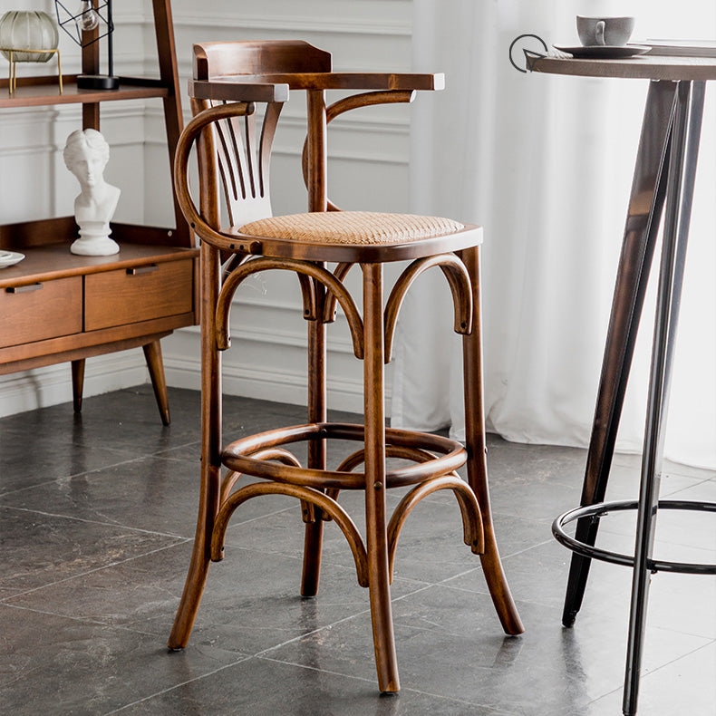 Vintage Mid-Century Wooden Chair with Rattan Backrest