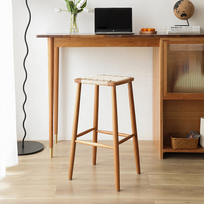 Scandinavian Wooden Bar Stool with Medium Wood Tone and Wicker Seat - Counter Stool