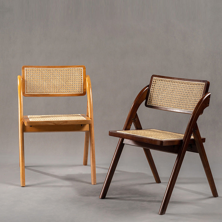 Foldable Rattan and Wood Chair with Sturdy Design