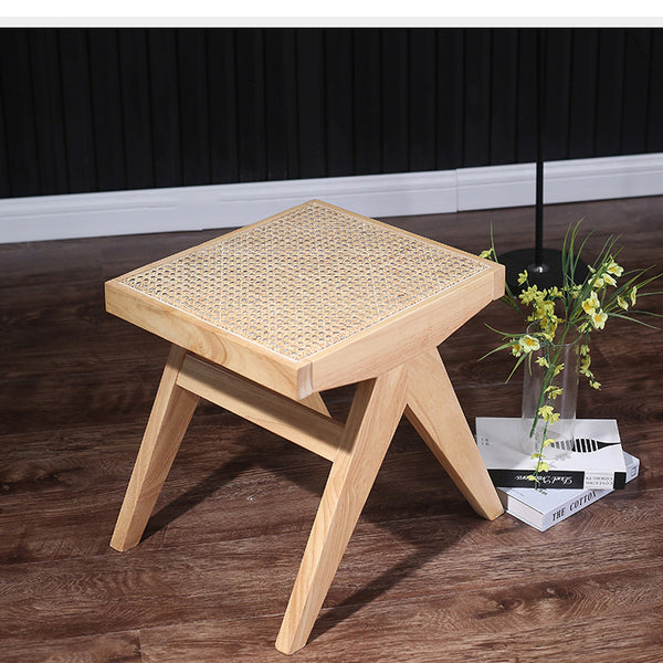 Minimalist Rattan and Wood Stool with Modern Design