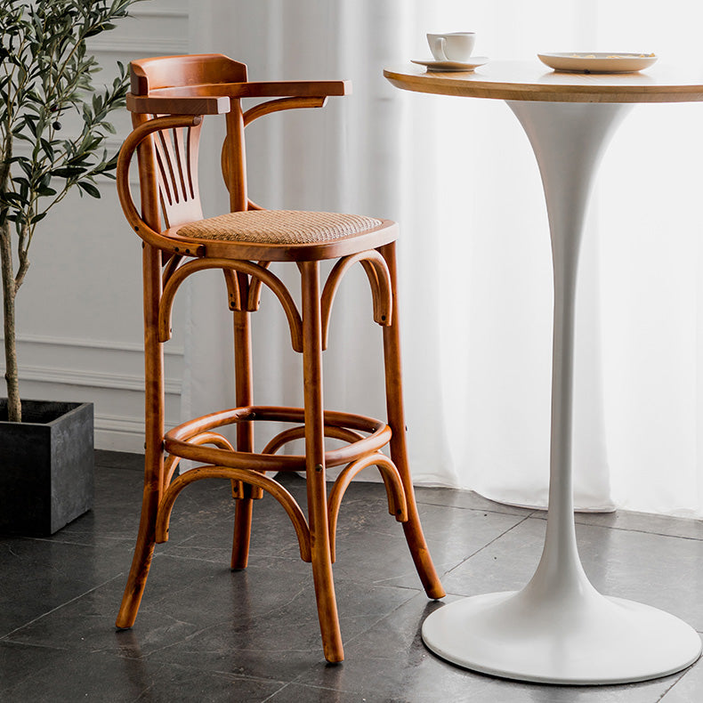 Vintage Mid-Century Wooden Chair with Rattan Backrest