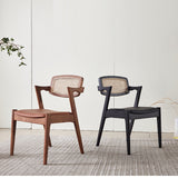 Elegant Rattan and Wood Dining Chair with Cushioned Seat