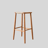 Scandinavian Wooden Bar Stool with Medium Wood Tone and Wicker Seat - Counter Stool