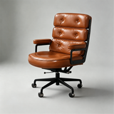Sillón ejecutivo Robin – Cuero auténtico, estilo moderno de mediados de siglo, base de aluminio