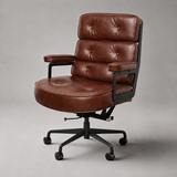 Sillón ejecutivo Robin – Cuero auténtico, estilo moderno de mediados de siglo, base de aluminio