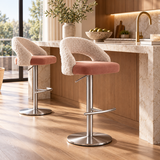 Italian Minimalist Upholstered Bar Stool, Adjustable Swivel Stainless Steel Island Chair