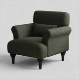 Modern Striped Linen Armchair – Rolled Arm Accent Chair with Solid Wood Legs