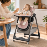 Adjustable High Chair for Babies and Toddlers with Safety Harness and Storage Basket - StoolTopia