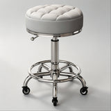 Adjustable Swivel Salon Stool - Leather Seat with 360° Rotation & Wheels - StoolTopia