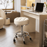Adjustable Swivel Salon Stool - Leather Seat with 360° Rotation & Wheels - StoolTopia