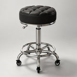 Adjustable Swivel Salon Stool - Leather Seat with 360° Rotation & Wheels - StoolTopia