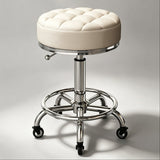 Adjustable Swivel Salon Stool - Leather Seat with 360° Rotation & Wheels - StoolTopia