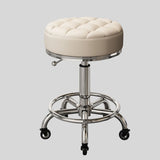 Adjustable Swivel Salon Stool - Leather Seat with 360° Rotation & Wheels - StoolTopia