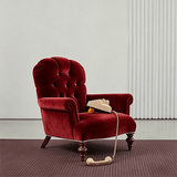 American Vintage Tufted Accent Armchair, Solid Wood Legs - StoolTopia