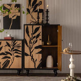 Artistic Black & Natural Wood Leaf Relief Cabinet - StoolTopia
