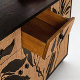 Artistic Black & Natural Wood Leaf Relief Cabinet - StoolTopia