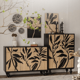 Artistic Black & Natural Wood Leaf Relief Cabinet - StoolTopia
