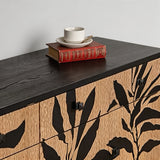 Artistic Black & Natural Wood Leaf Relief Cabinet - StoolTopia