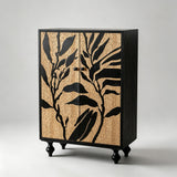 Artistic Black & Natural Wood Leaf Relief Cabinet - StoolTopia