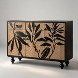 Artistic Black & Natural Wood Leaf Relief Cabinet - StoolTopia