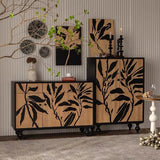 Artistic Black & Natural Wood Leaf Relief Cabinet - StoolTopia