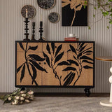 Artistic Black & Natural Wood Leaf Relief Cabinet - StoolTopia