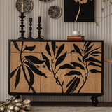 Artistic Black & Natural Wood Leaf Relief Cabinet - StoolTopia
