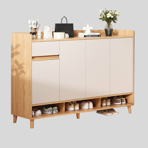 Modern Nordic Shoe Cabinet with Drawer and Open Storage – 3-Door Entryway Shoe Organizer with Elevated Legs