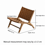 Poltrona lounge moderna con imbracatura in pelle e struttura in legno